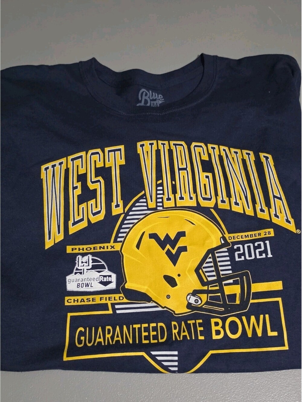 West Virginia Mountaineers Football Shirt 2XL WVU Guaranteed Rate Bowl 2021 Blue